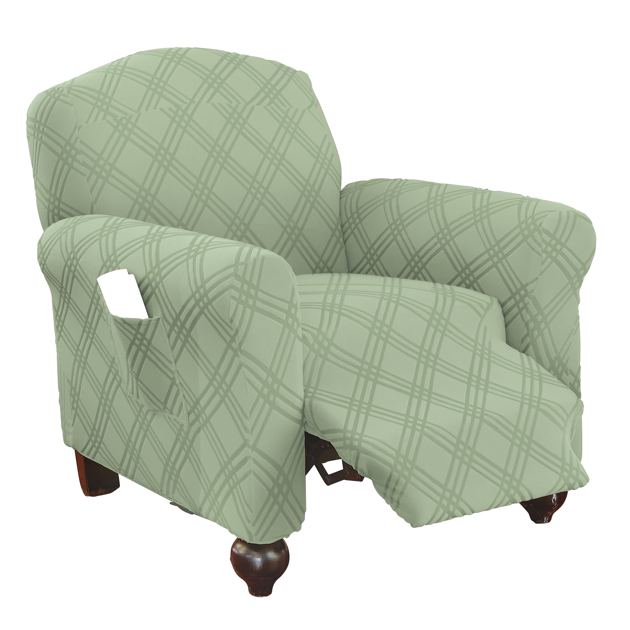 Collections Etc Double Diamond Stretch Furniture Cover Sage Jumbo