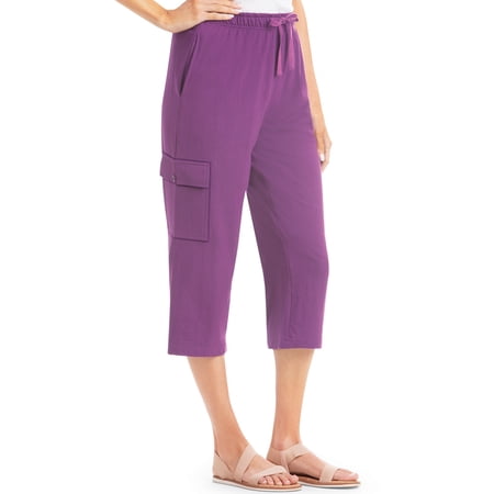 Collections Etc Drawstring Cargo Pocket Knit Casual Capri Pants