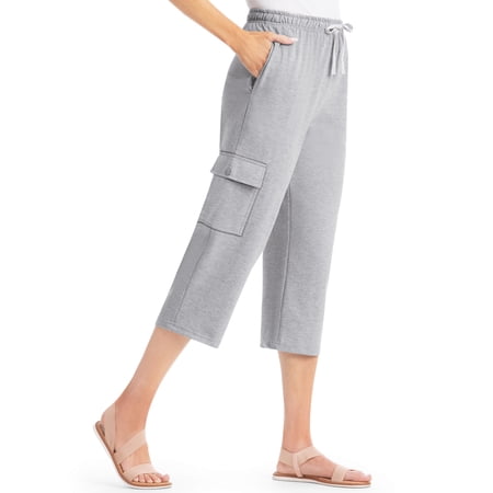 Collections Etc Drawstring Cargo Pocket Knit Casual Capri Pants