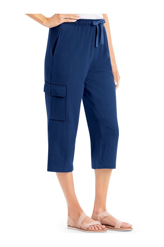 Collections Etc Drawstring Cargo Pocket Knit Casual Capri Pants