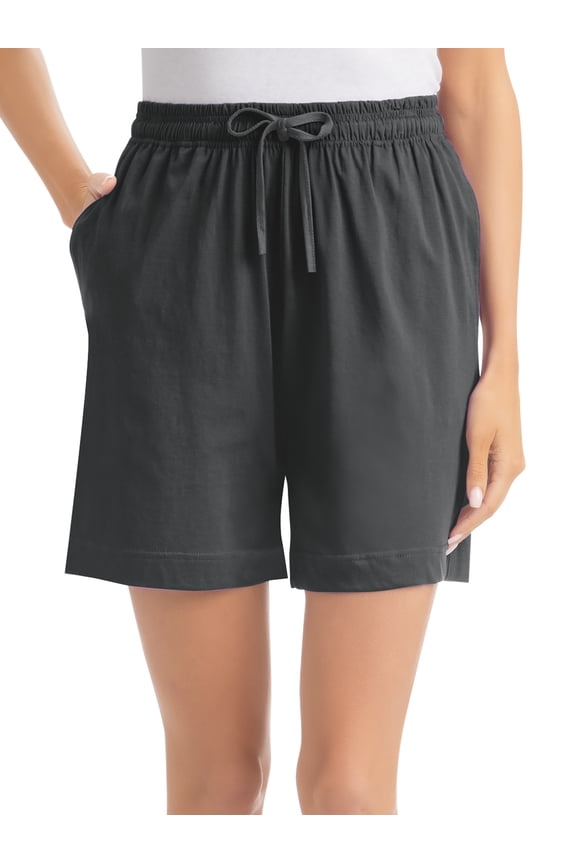 Collections Etc Drawstring Pull-On Knit Jersey Shorts with Side Pockets | Machine Wash, Cotton