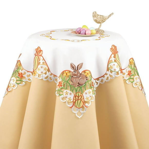 Collections Etc Easter Bunny and Eggs Table Linens White Square