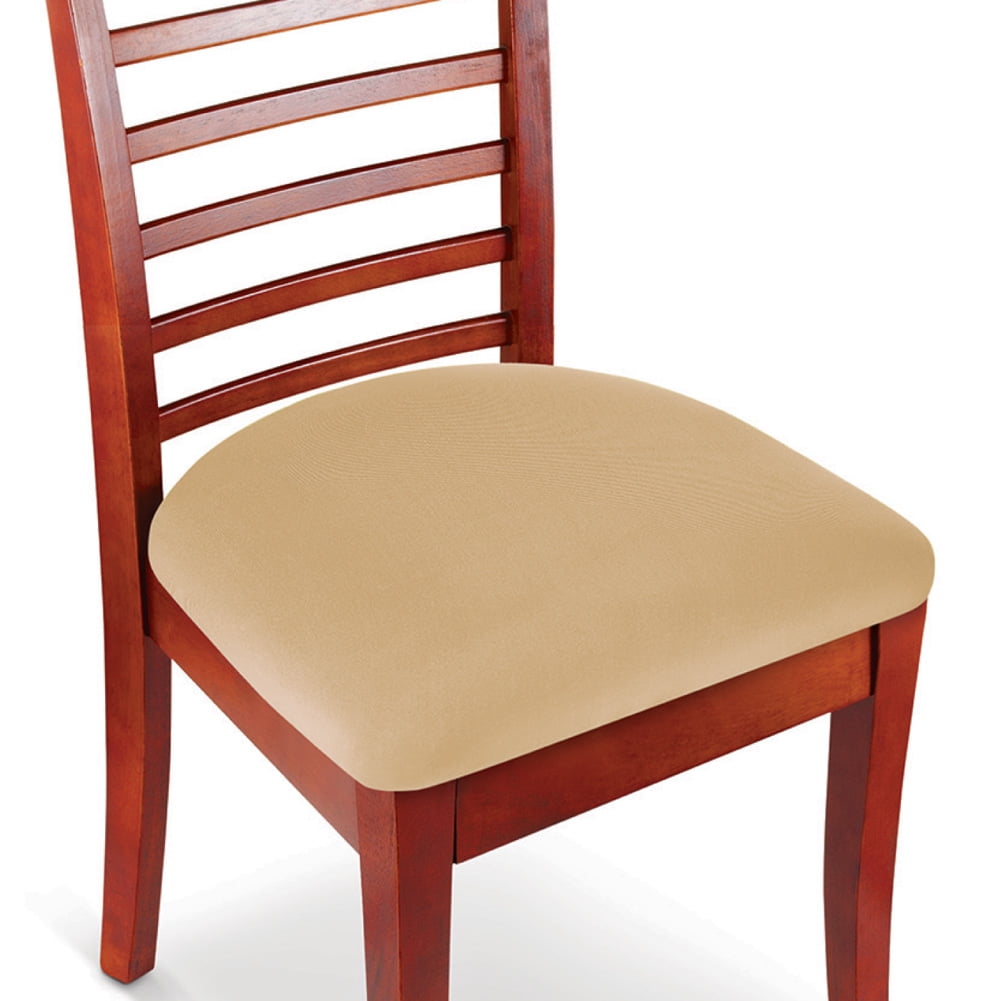 Beige Stretchable Polyester Chair Seat Covers, Set of 2