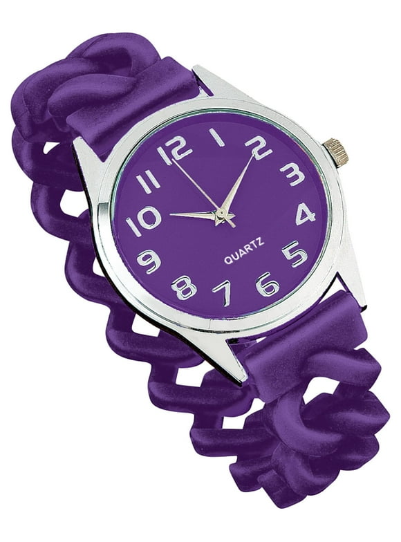 Collections Etc Easy To Read Silicone Stretch Band Watch Deep Purple