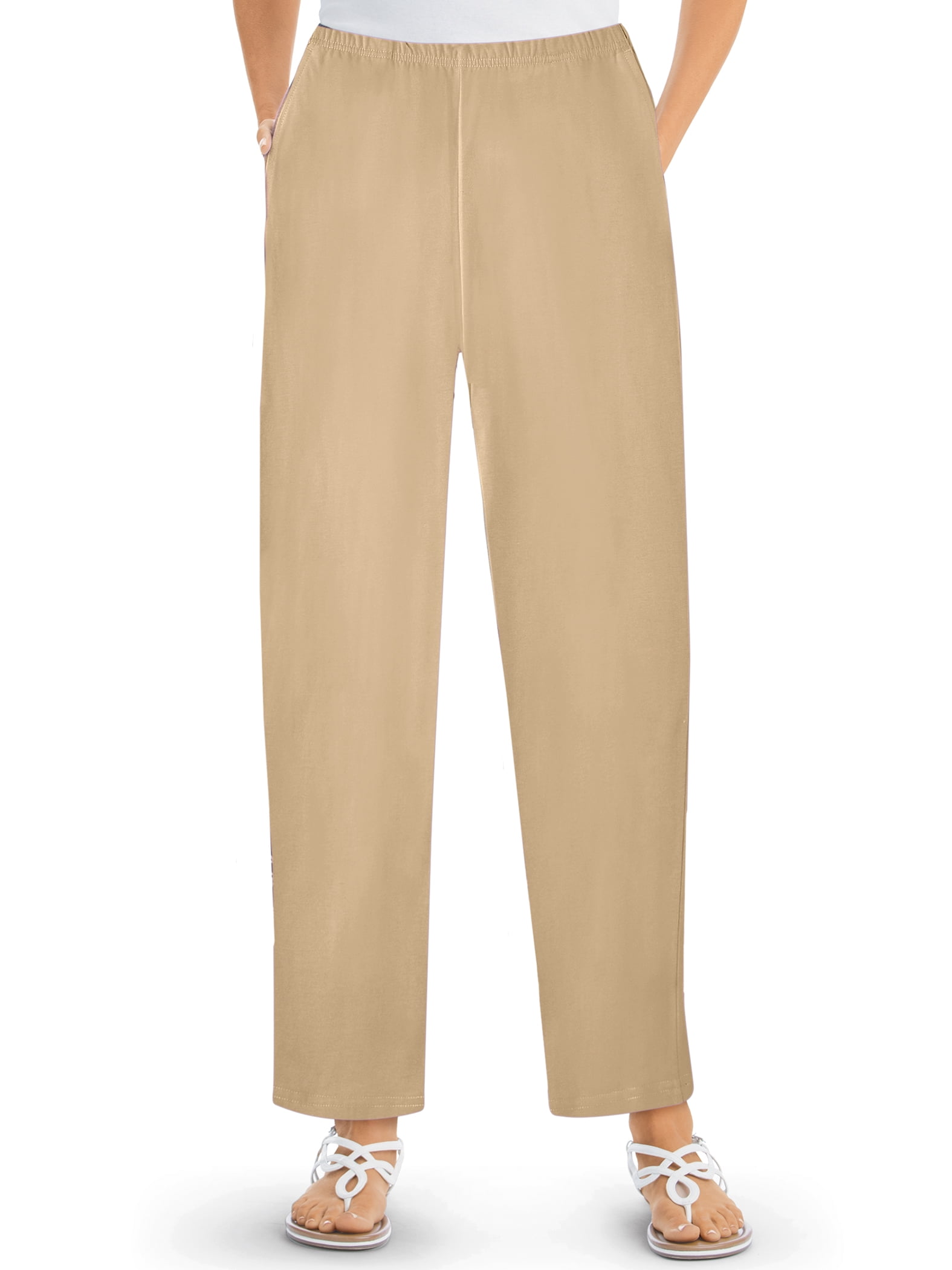 Collections Etc Elastic Waistband with Side Pockets Cotton Knit Pants