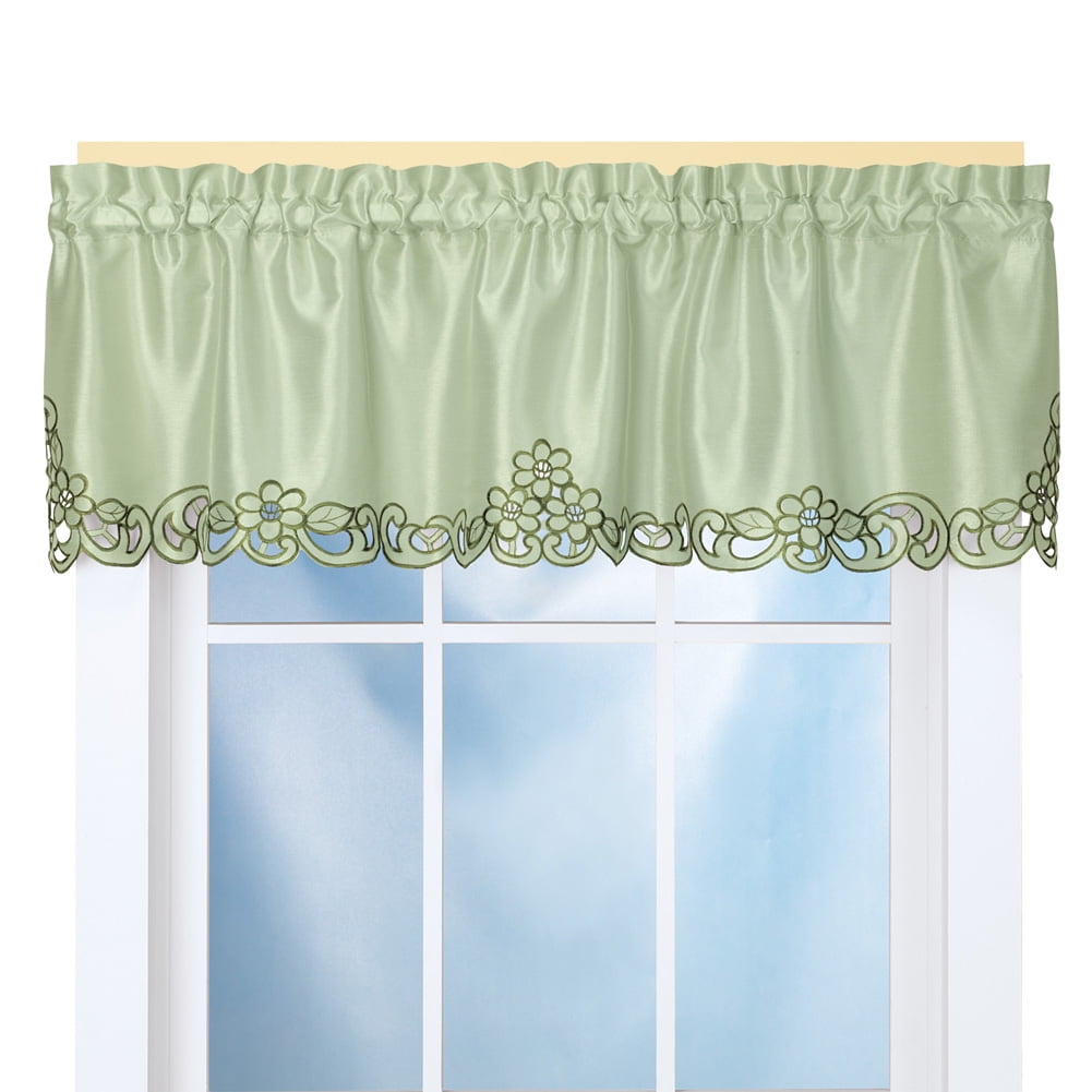 Sage Embroidered Floral Cut-Out Window Valance, 58" W x 13" L