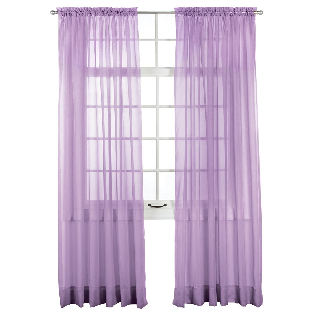 Lilac Polyester Sheer Rod Pocket Curtain Panel
