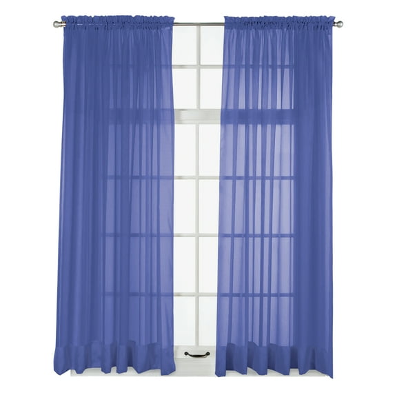 Collections Etc Elegance Sheer Curtain Panel with Rod Pocket Top Periwinkle 60" x 63"