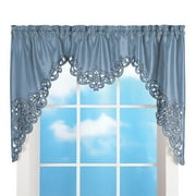 Collections Etc Elegant Cut Out and Embroidered Scroll Window Valance with Rod Pocket Top for Easy Hanging, Blue, 58" X 36"