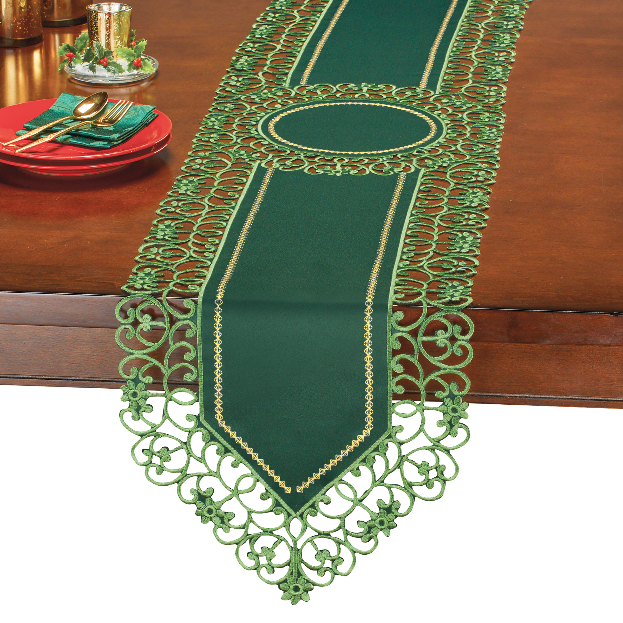 Collections Etc Elegant Embroidered Solid Cutwork Table Linens