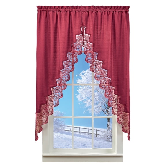 Collections Etc Elegant Lace Border Trimmed Solid-Colored Window Curtain