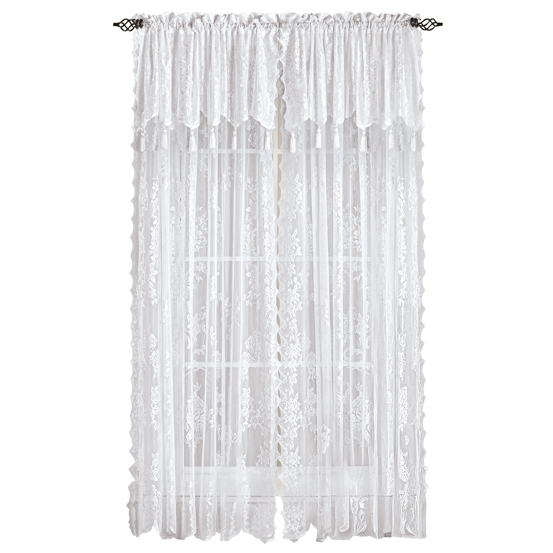 Collections Etc Carly Sheer Floral Lace Design Curtain Panel and Valance