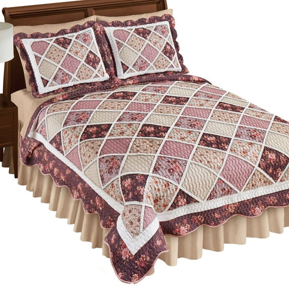 Collections Etc Elegant Madelyn Floral Patchwork Trellis Scalloped Edge Quilt