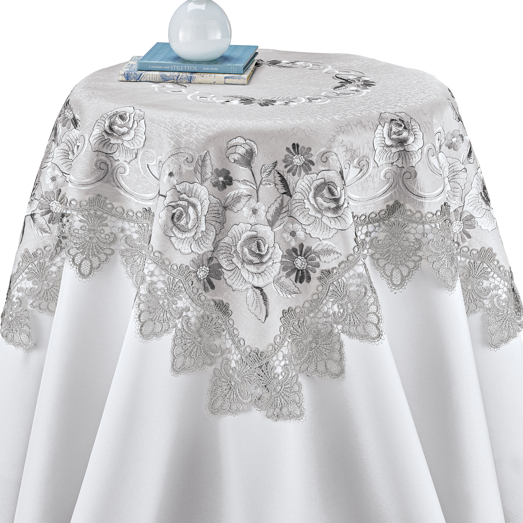 Collections Etc Elegant Rose Bush Floral Lace Edge Table Linens