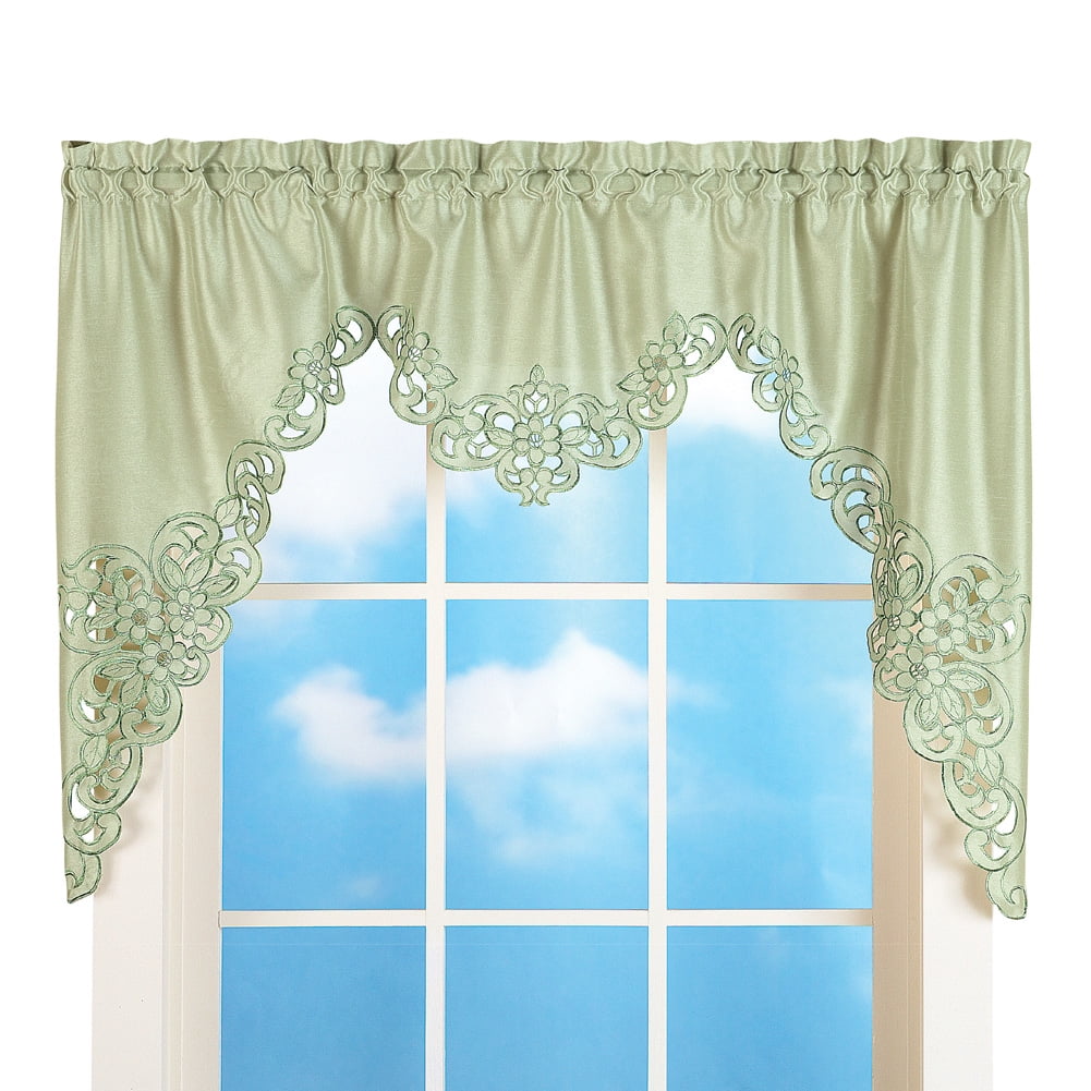 Sage Green Scalloped Embroidered Polyester Window Valance