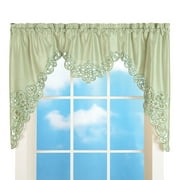 Collections Etc Elegant Scalloped Design Cut-Out and Embroidered Scroll Window Valance with Rod Pocket Top for Easy Hanging, Sage Green, 58" X 36"