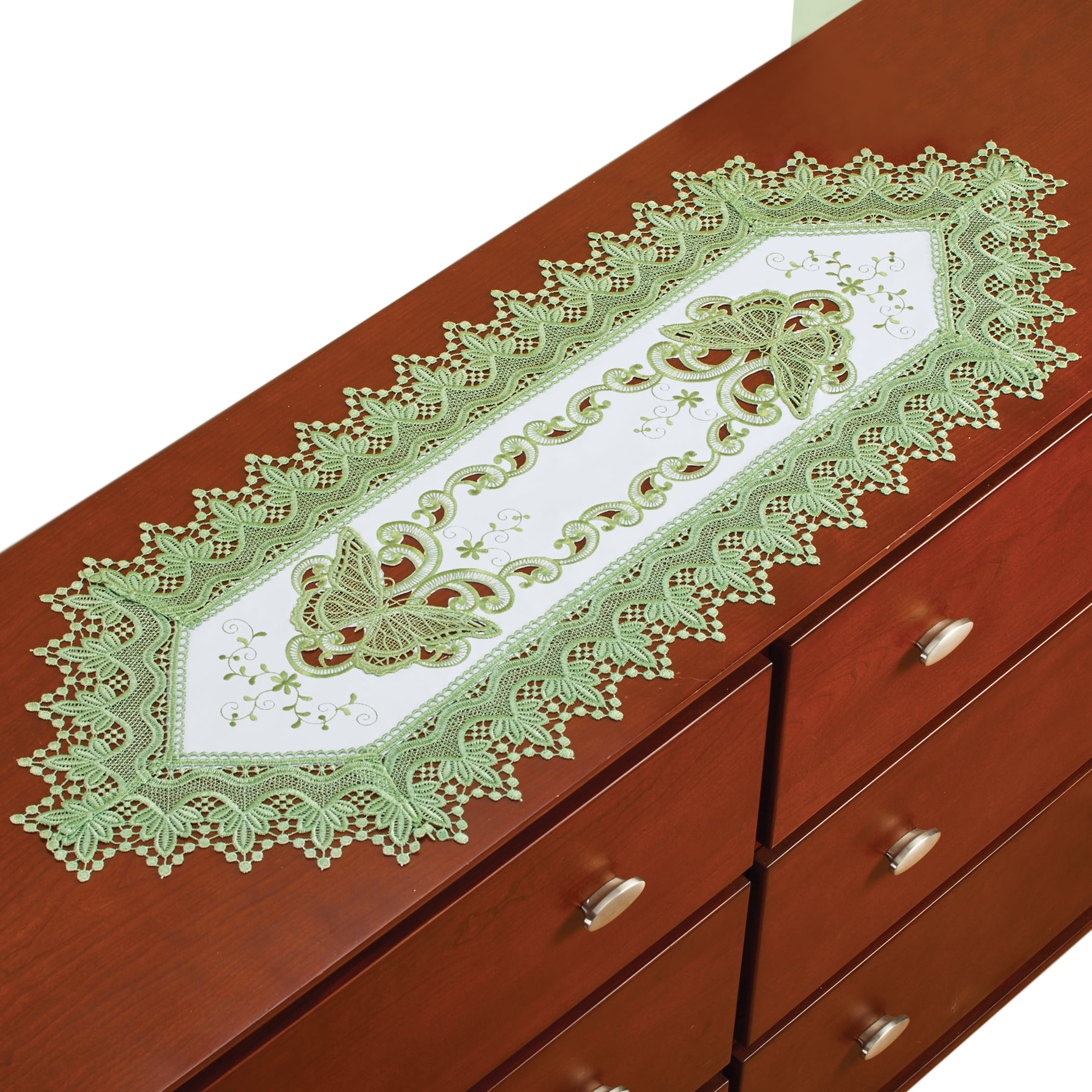 Collections Etc Elegant Scrolling Cutwork Butterfly Lace Dresser Scarf