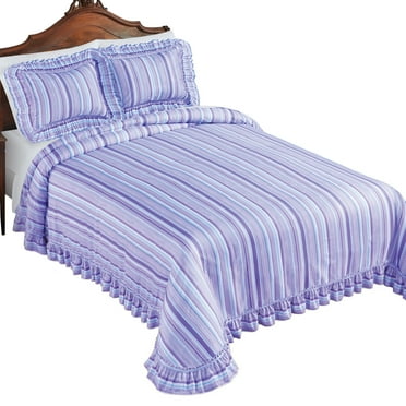 Collections Etc Elegant Spring Stripe Plisse Ruffled Edge Bedspread