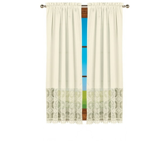Collections Etc Elegant Style Floral Lace Trim Bordered Light Filtering Window Curtains, Ivory, 63" Panel Pair