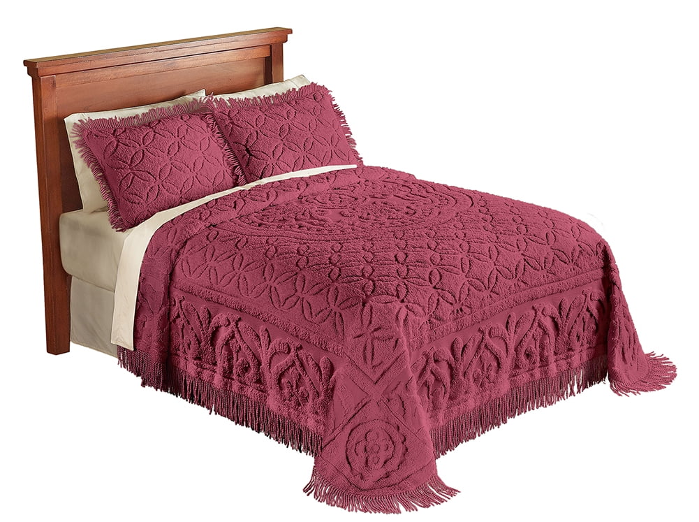 Collections Etc Elegant Victoria Plush Chenille Bedspread with Fringe Border and Ring Design