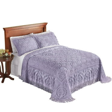Collections Etc Elegant Victoria Plush Chenille Bedspread with Fringe Border and Ring Design, Lavender, Full