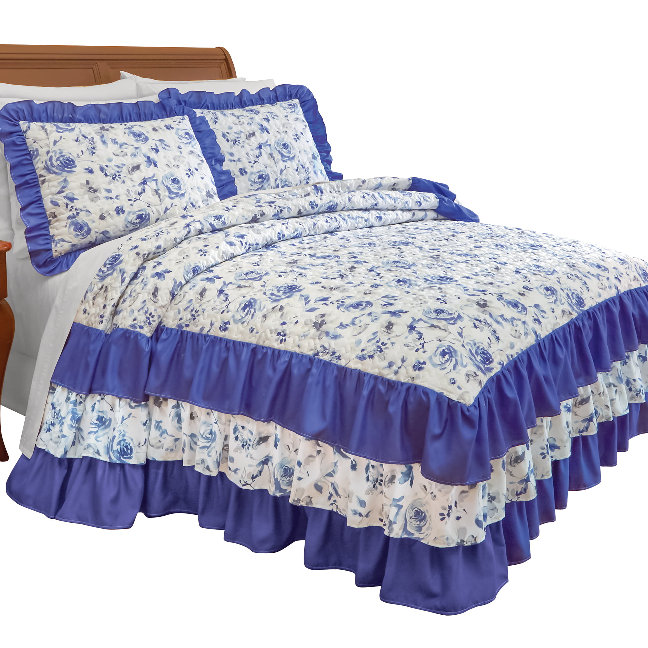 Collections Etc Elena Floral Ruffled Tiered Bedspread