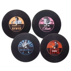 Collections Etc Elvis 4-Piece Record Album Vinyl Coasters with Storage Box