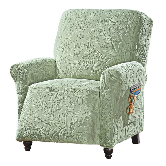 Collections Etc Embossed Tropical Design Stretch Furniture Cover Sage Recliner