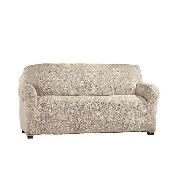 Collections Etc Embossed Tropical Design Stretch Furniture Cover Taupe Loveseat