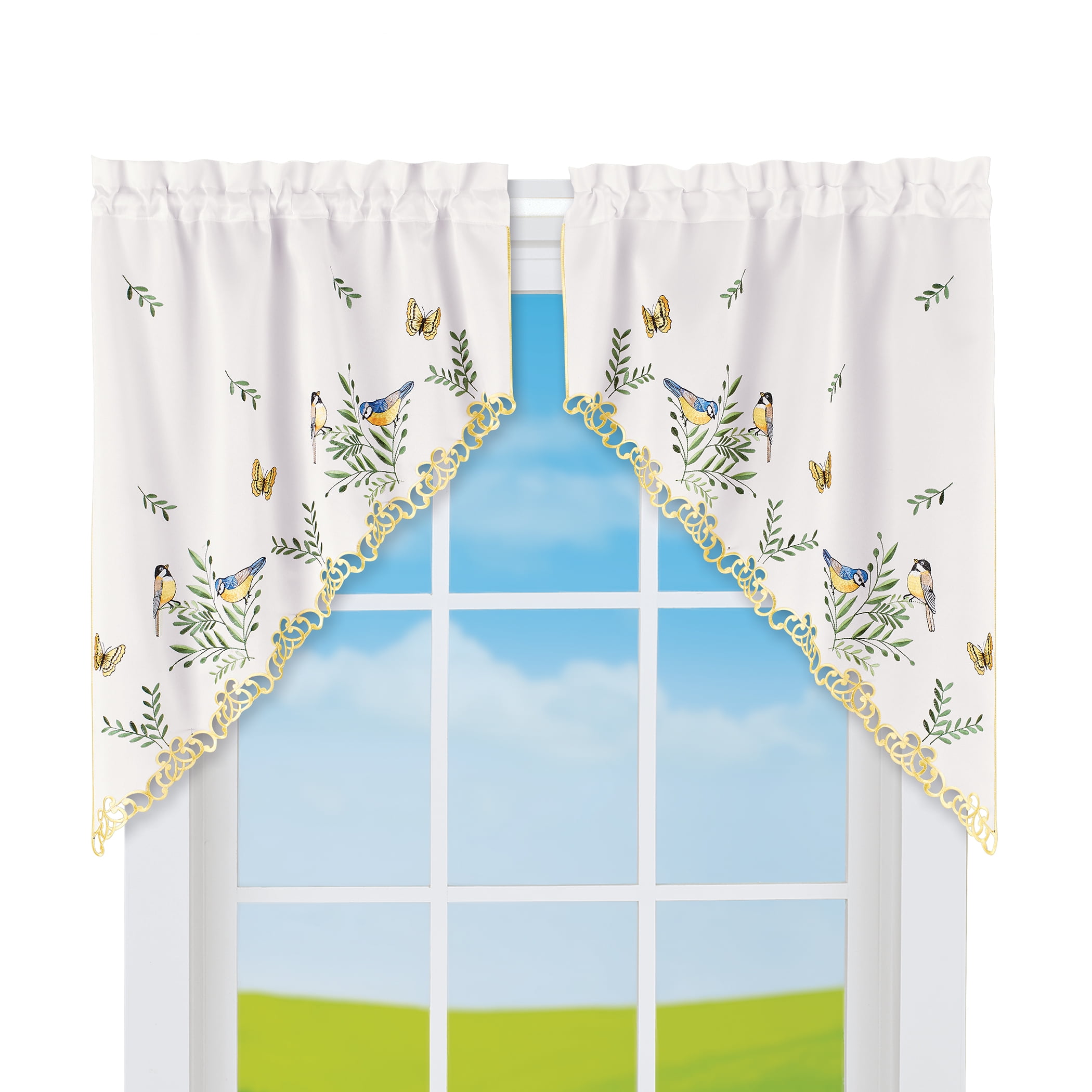 Collections Etc Embroidered Birds Rod Pocket Top Window Curtains ...