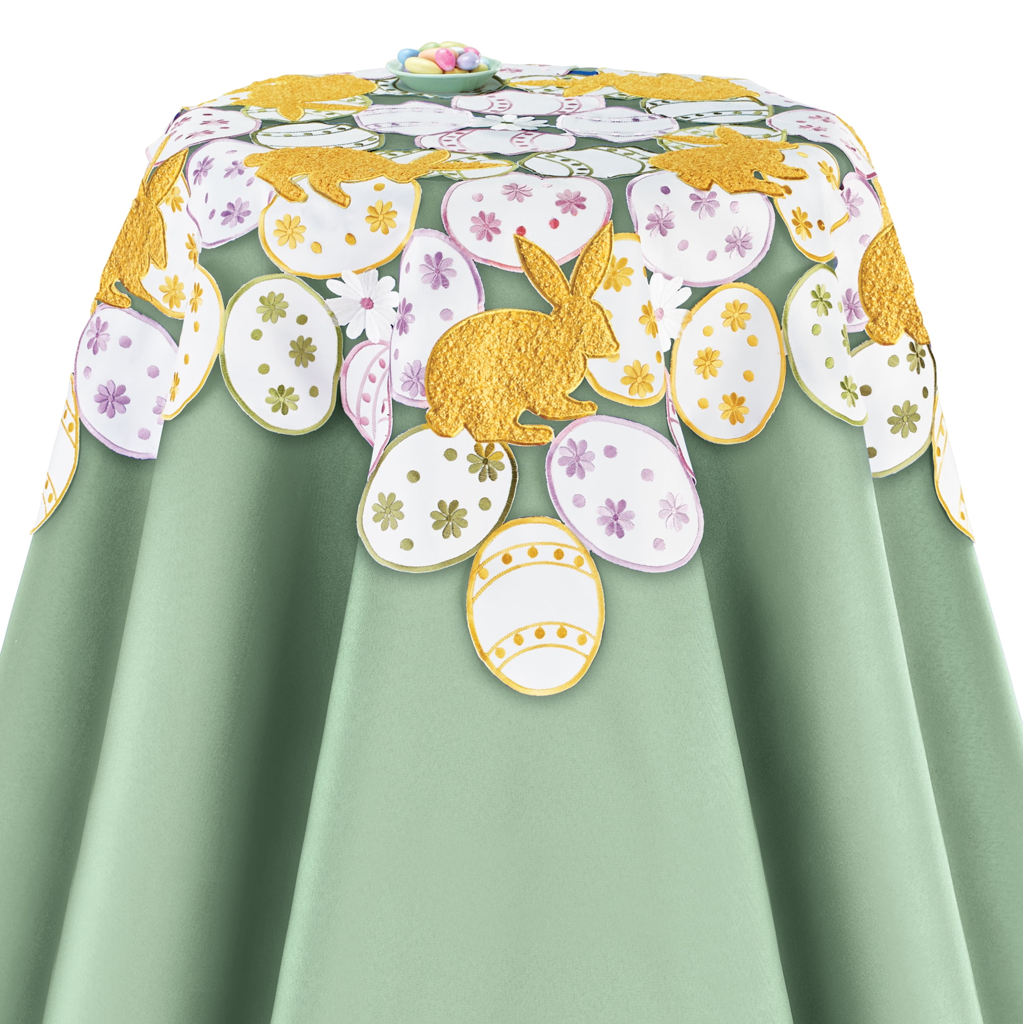 Collections Etc Embroidered Bunny Daisy Easter Eggs Linens Square