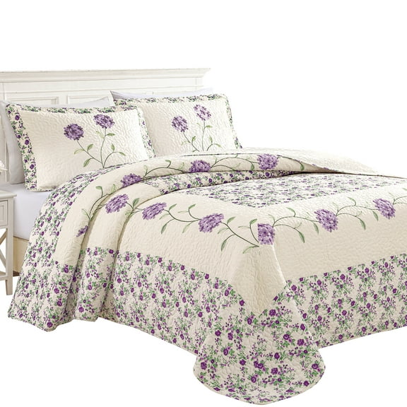Collections Etc Embroidered Carnation Design Quilted Bedspread