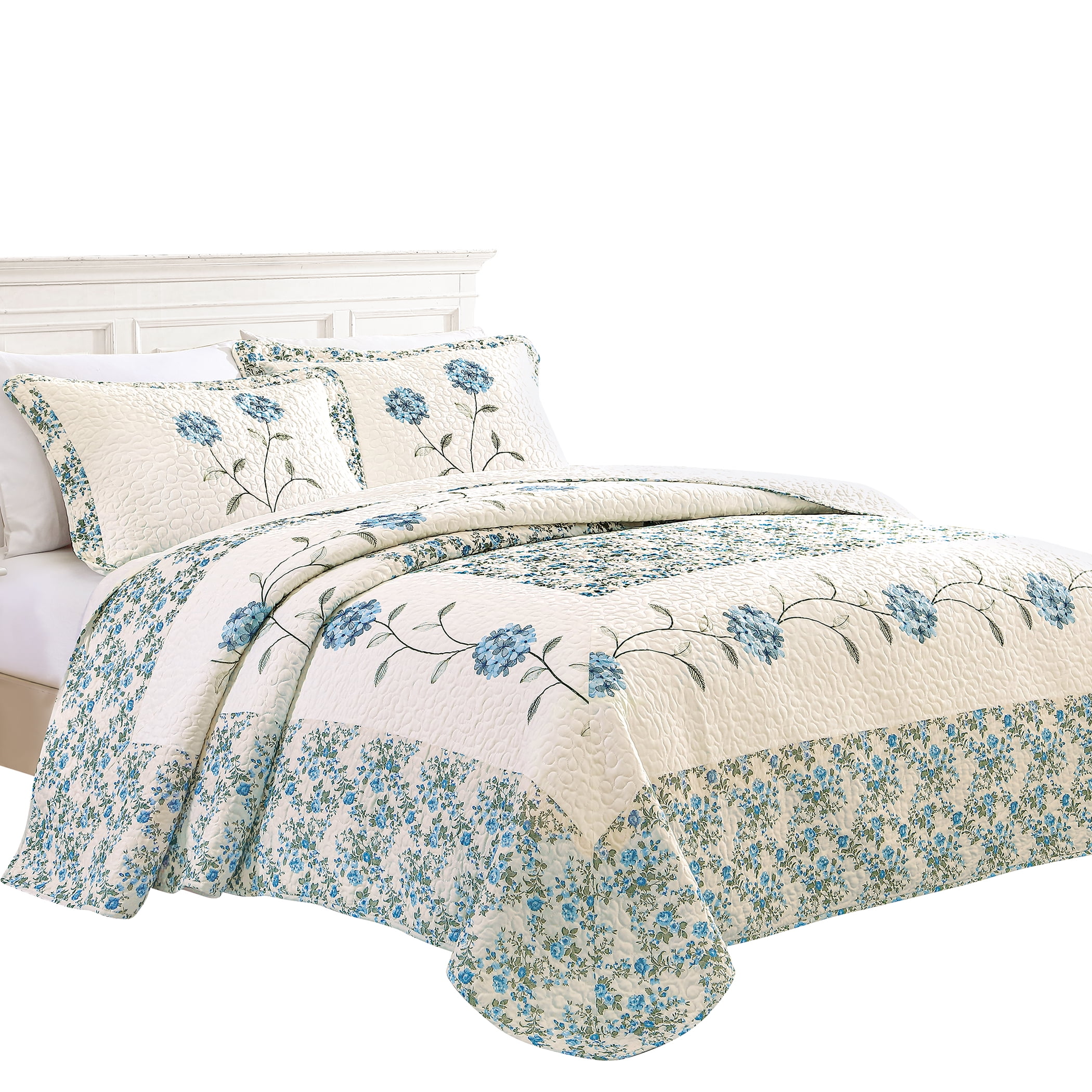 Collections Etc Embroidered Carnation Design Quilted Bedspread