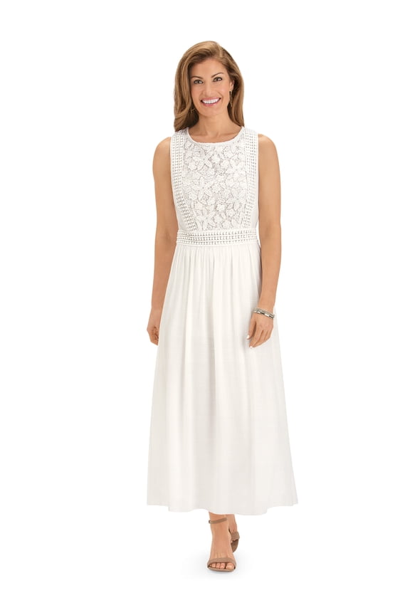 Collections Etc Embroidered Lace Bodice Scoop Neckline Sleeveless Dress