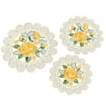 thumbnail image 1 of Collections Etc Embroidered Vintage Rose Scalloped Edge Table Linens Yellow Doilies, 1 of 2