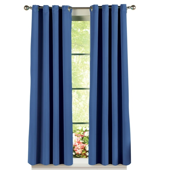 Collections Etc Energy-Saving Blackout Insulated Room-Darkening Thermal Grommet-Top Window Curtain Panel, Navy, 53"X63"