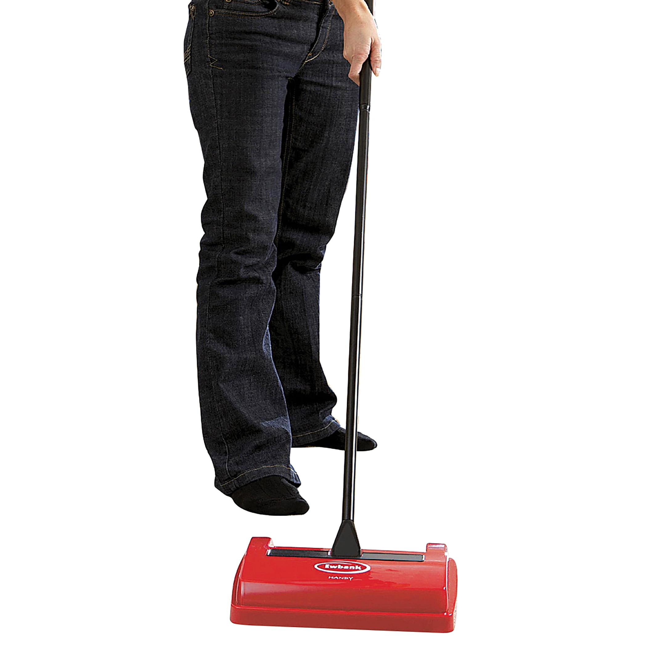 Red Manual Carpet Sweeper with Nylon Bristle Brush