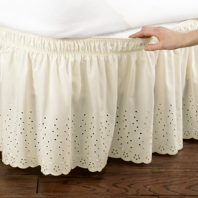 Collections Etc Eyelet Floral Scalloped Elastic Dust Ruffle Bed Skirt