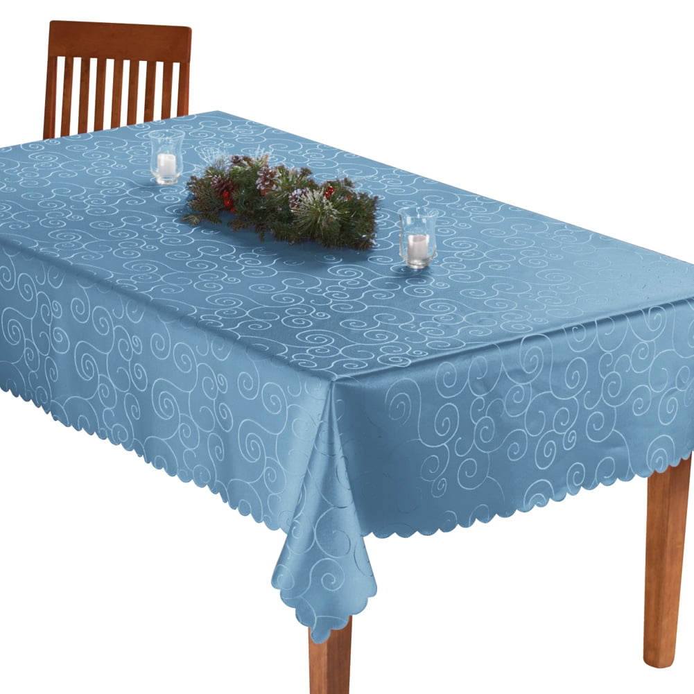 Collections Etc Fancy Scroll Scalloped Edge Festive Tablecloth, Blue