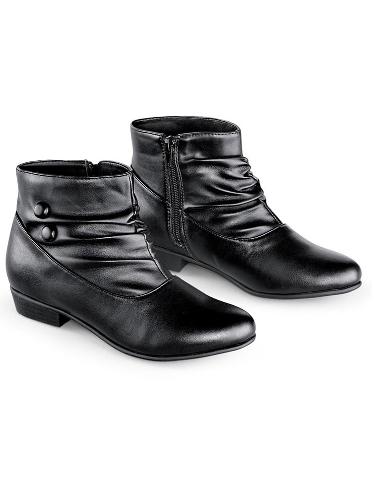 Collections Etc Fashionable Faux Leather Scrunch Ankle Boots Wide