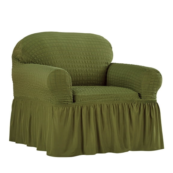 Collections Etc Fashionable Textured Square Stretch Slipcover with Ruffled Skirt - Protects From Spills, Stains, Pets Hairs, Wear & Tear - Home Decor