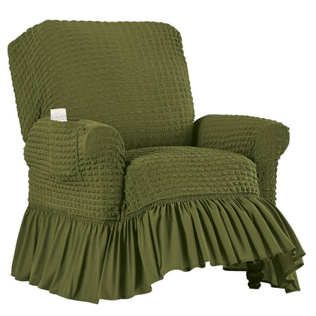 Collections Etc Fashionable Textured Square Stretch Slipcover with Ruffled Skirt - Protects From Spills, Stains, Pets Hairs, Wear & Tear - Home Decor