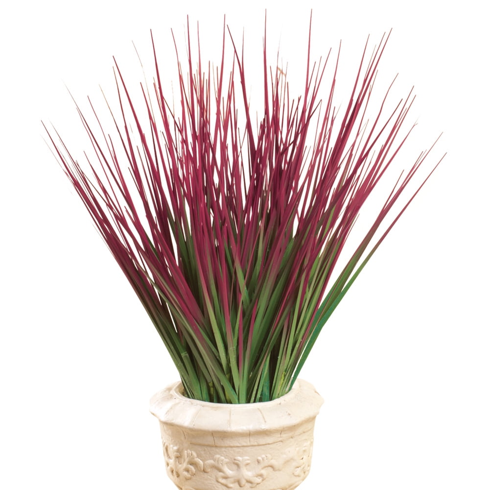 24" Shades of Red Faux Grass Bushes Set for Outdoor Summer Decor