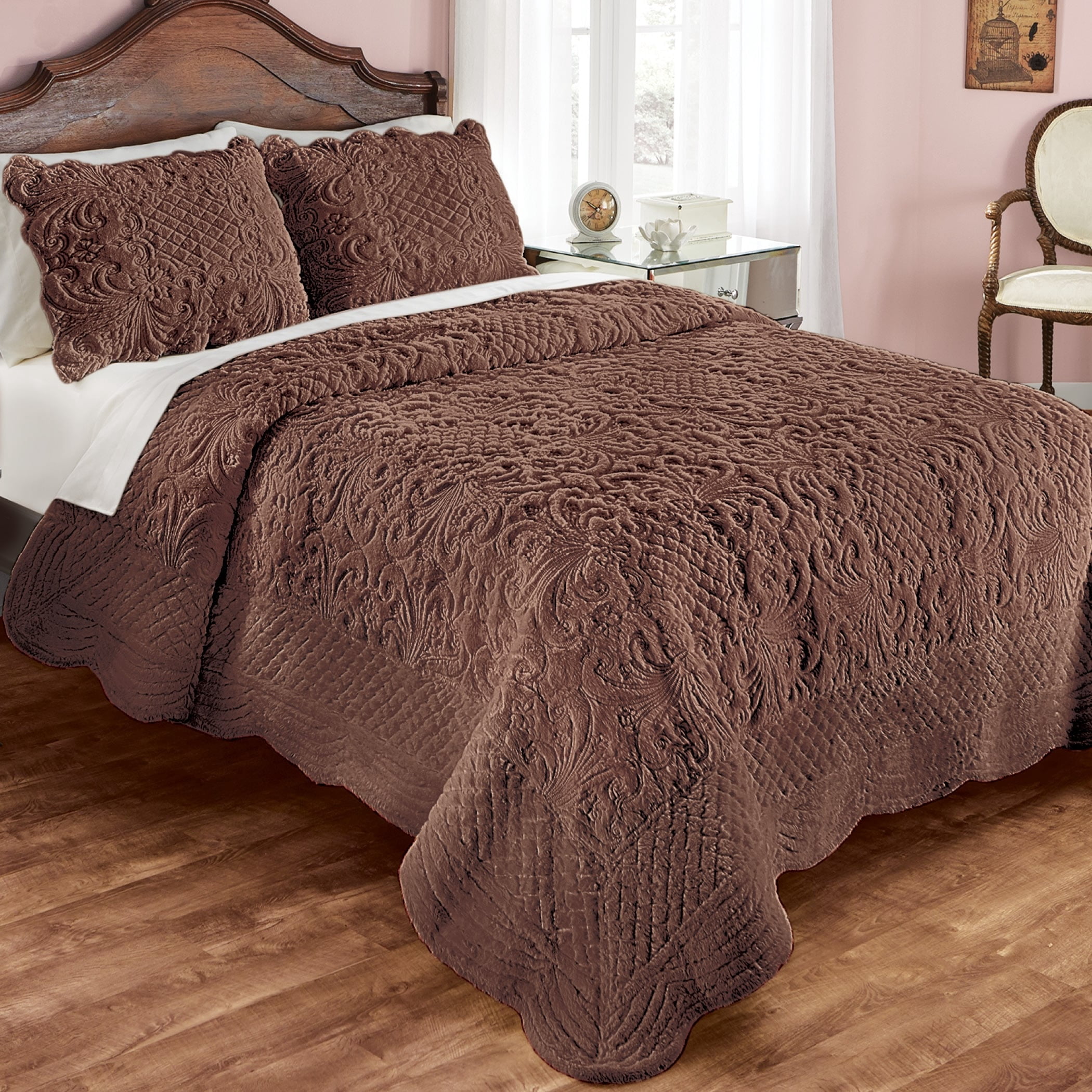 Collections Etc Faux Fur Chocolate Polyester Quilt, Full/Queen