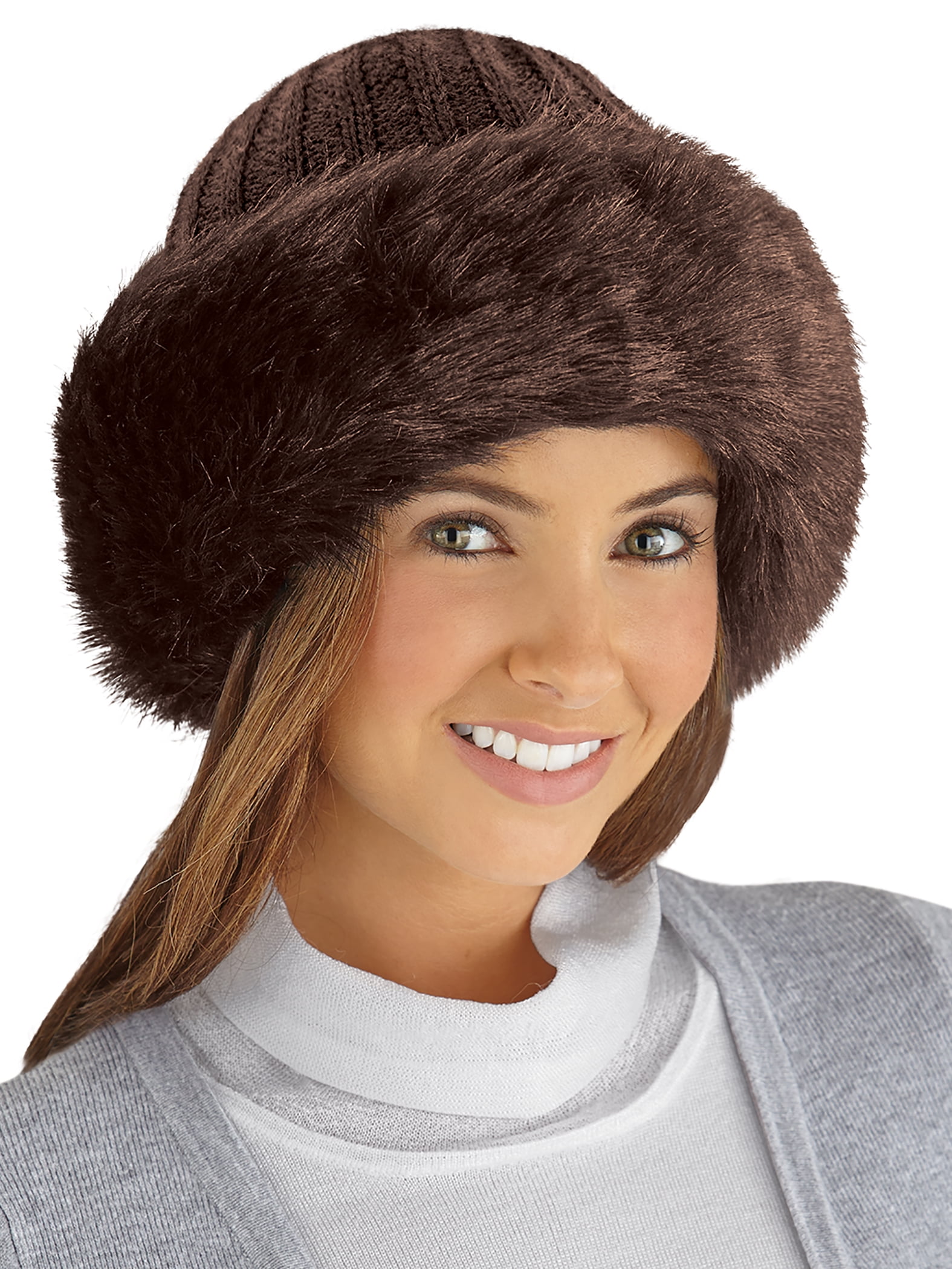 EUBUY Women's Faux Fur Winter Hat – Fluffy Russian Style Beanie With Faux Fur Trim In Multiple Colors - View #2
