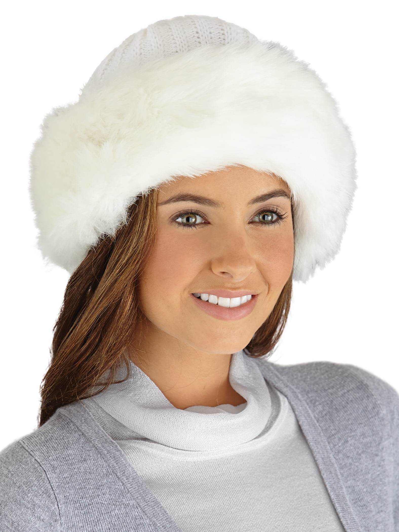 Collections Etc Faux Fur Trimmed Winter Fashion Hat White