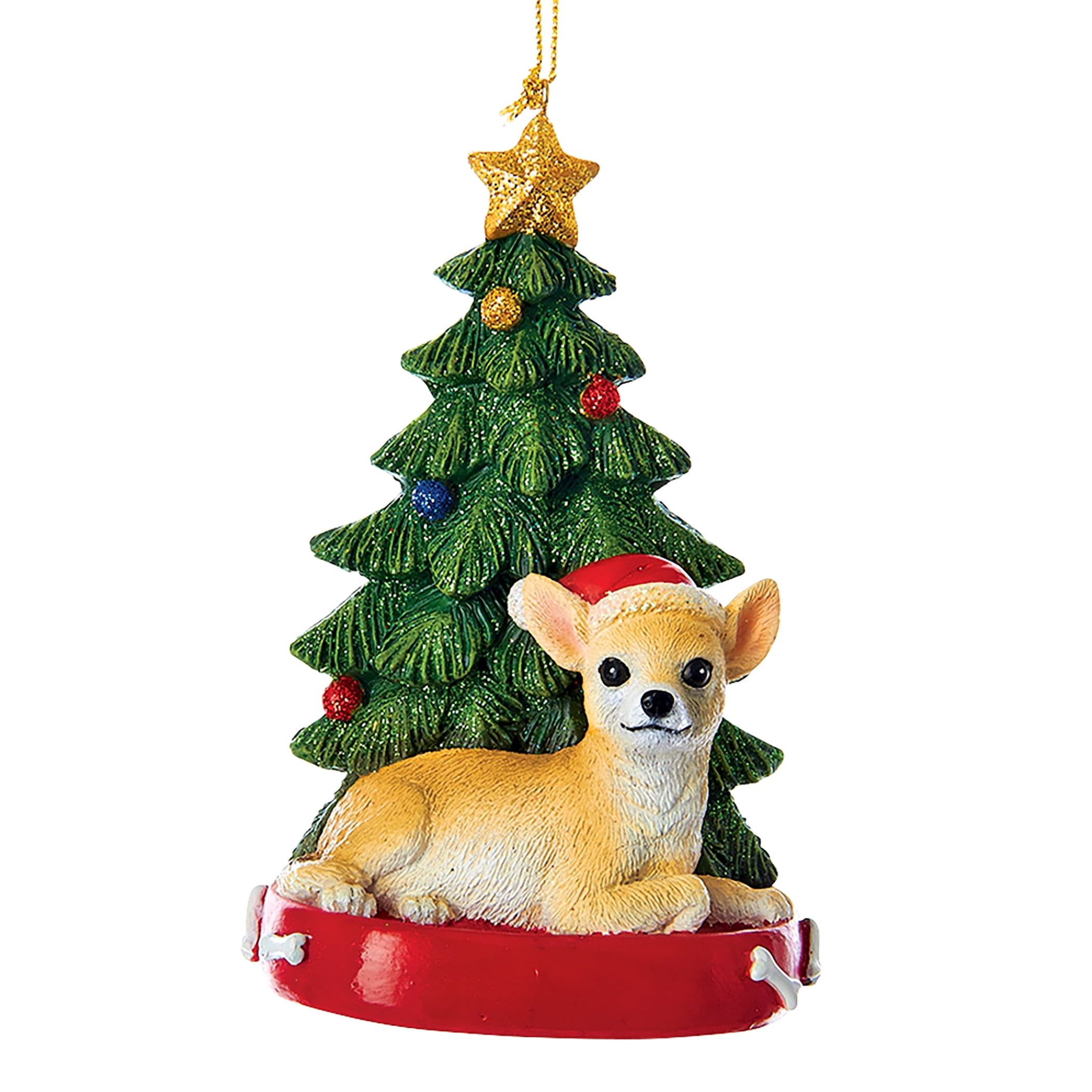 Festive Chihuahua with Christmas Tree Resin Ornament