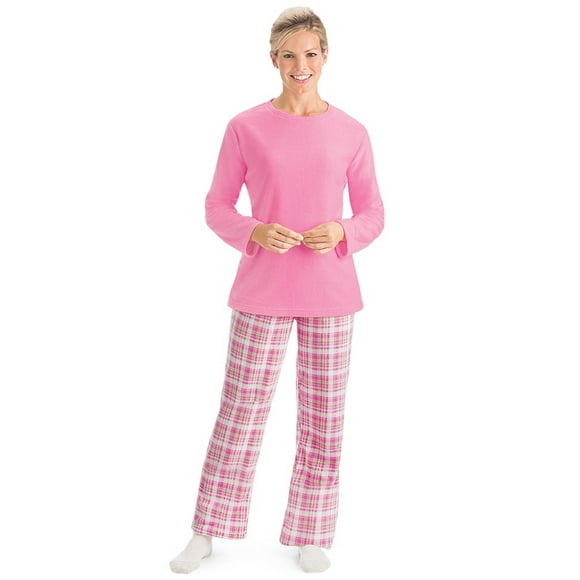 Collections Etc Fleece Pajama Set & Plaid Pants with Elastic Waist