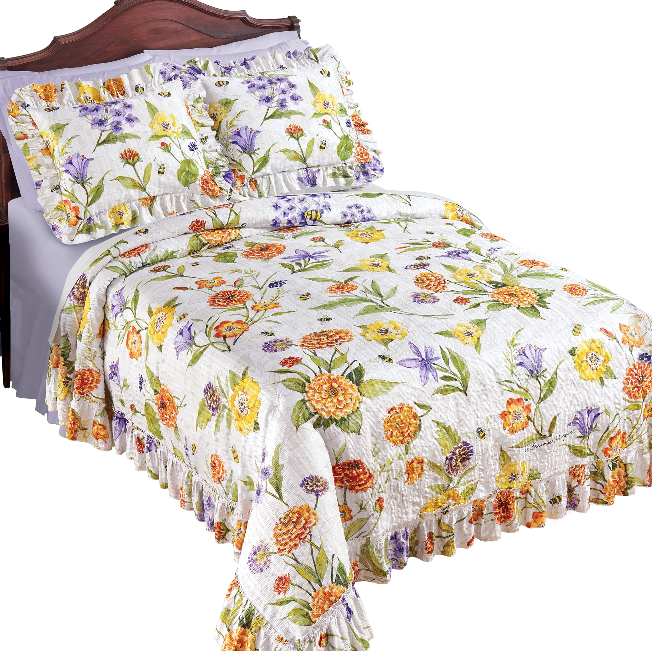 Collections Etc Floral Garden Ruffled Plisse Bedspread