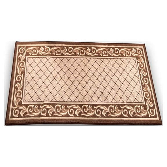 Collections Etc Floral Scroll Basket Weave Rug with Skid-Resistant Backing, Chestnut, 24" X 36"